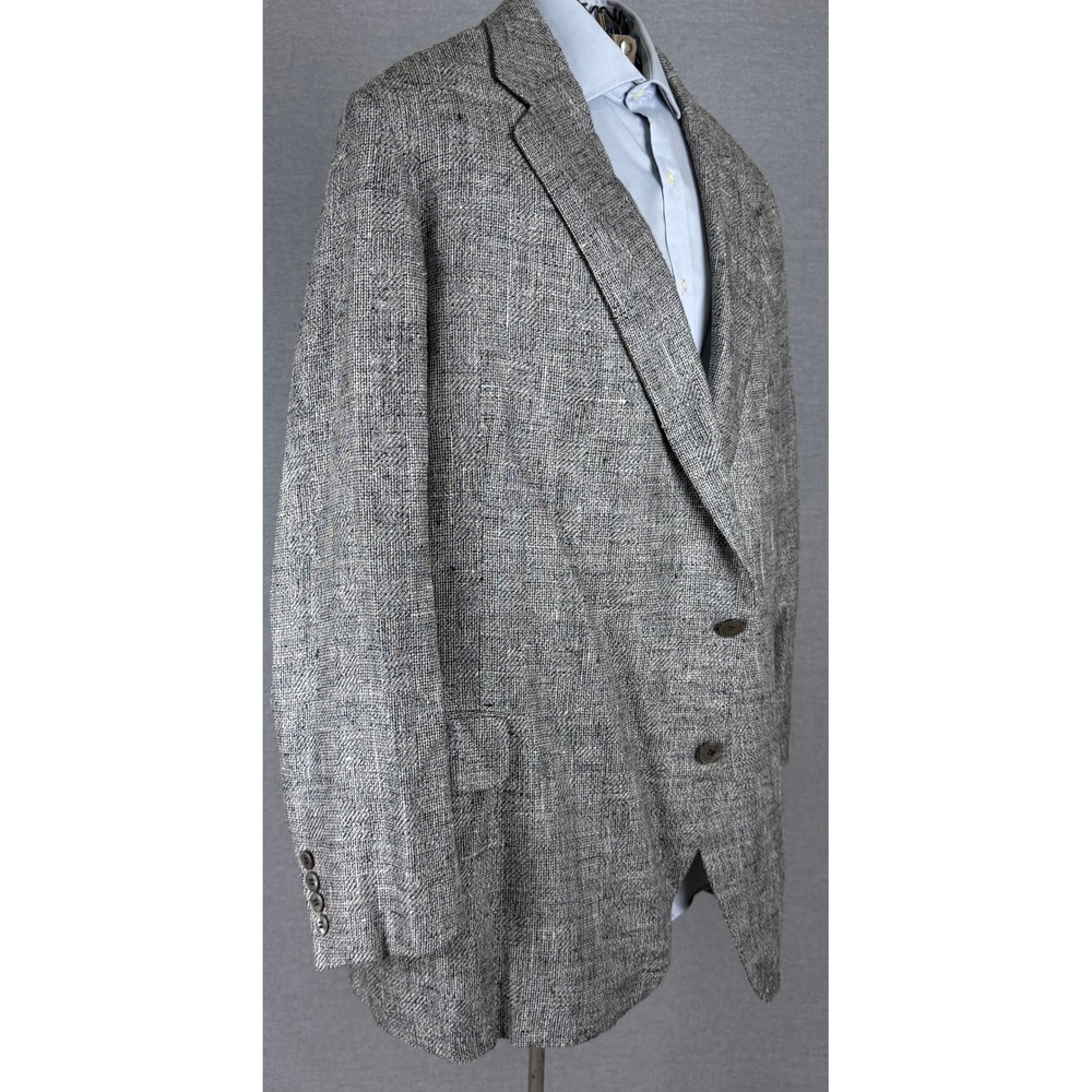 Saks Fifth Avenue Mens Sport Coat Blazer 46L Gray Black Tweed 2 Button Jacket